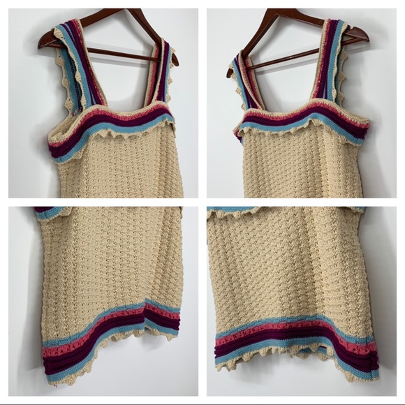 Andrew Marc New York Cream Crocheted Ruffle Stripe Boho Knit Tank Top New Nwt - Picture 12 of 16